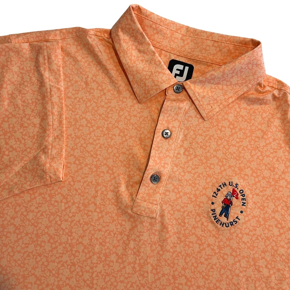 FootJoy Mens Orange Floral 124th U.S. Open Pinehurst Golf Polo Shirt XL Stretch